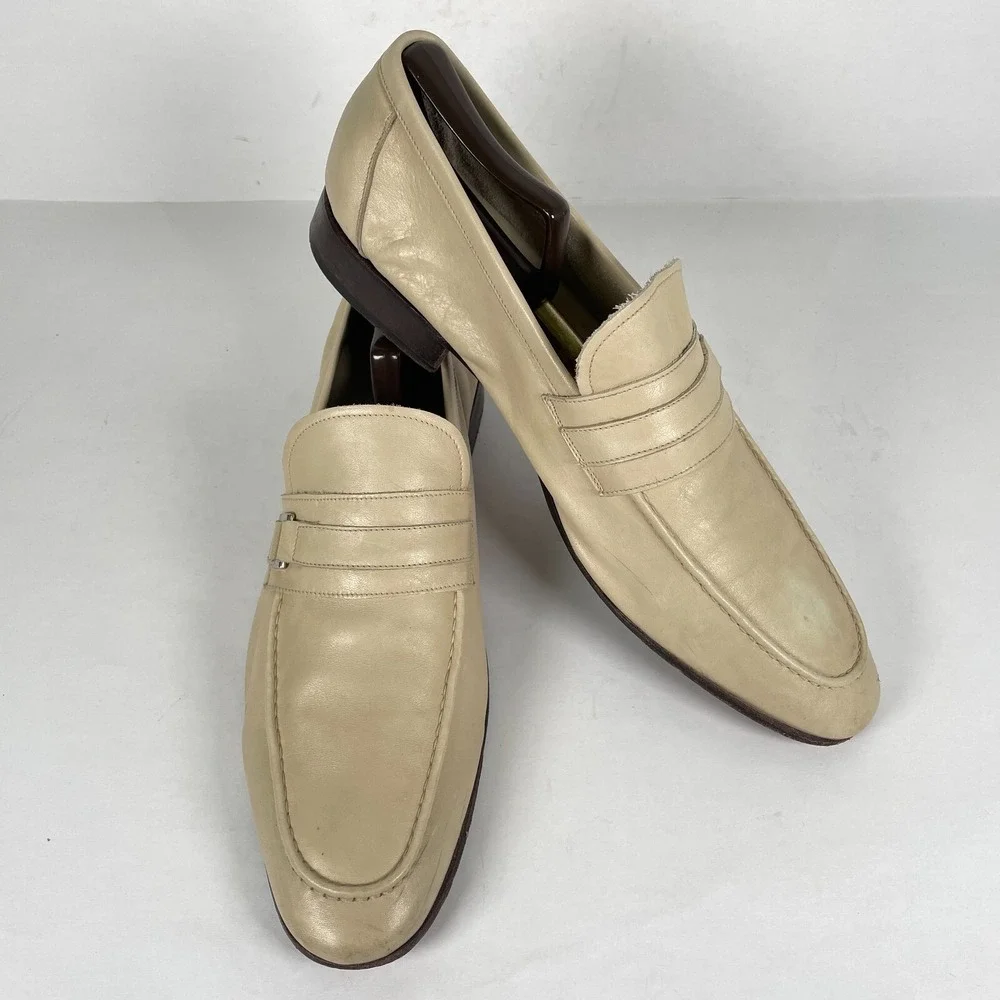 Paul Fredrick Loafers Mens Size 12 Beige Leather Strap Slip On Casual Shoes